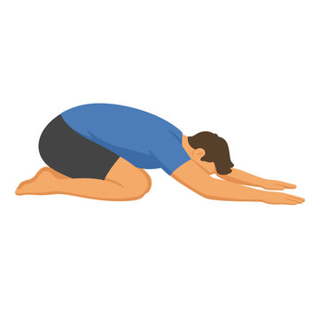 man doing yoga childs pose vector illustration