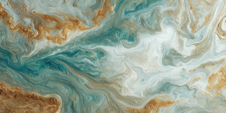 Abstract Marble Flow: A mesmerizing abstract pattern mimicking the natural flow and veining of marble, with swirls of teal, white, and golden brown creating a sense of dynamic movement and elegance.