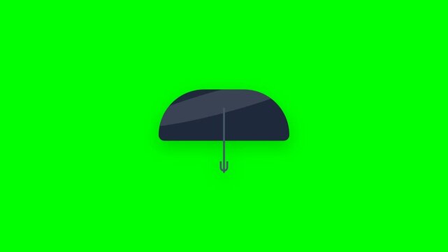 Animated black umbrella opening and closing on a green screen background.