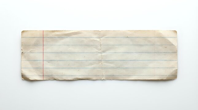 Aged lined notebook paper with red margin, creased and worn texture
