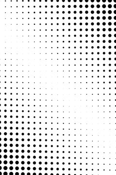 Retro-style black halftone polka dot pattern, featuring a striking diagonal gradient on white background.