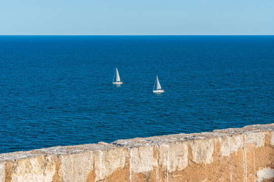 Scenic summer sight in Peniscola, beautiful seaside town in the Province of Castellon, Valencian Comunity, Spain.