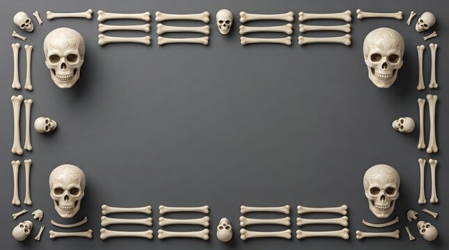 Skull and Bone Frame on Dark Gray Background for Halloween Design