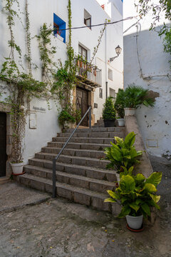 Scenic summer sight in Peniscola, beautiful seaside town in the Province of Castellon, Valencian Comunity, Spain.