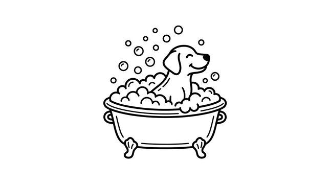 Happy dachshund dog enjoying bath in a tub with bubbles