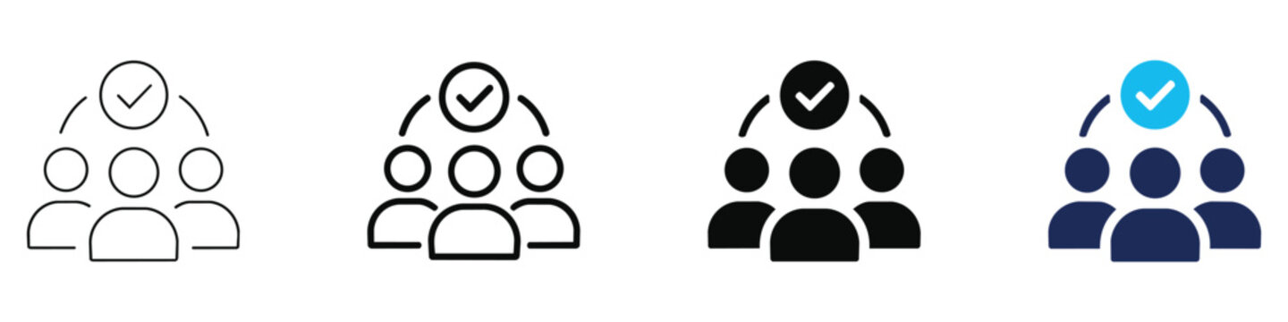 Team approval, consensus reached, group management, and validated human resources icon collection vector design illustration editable stroke