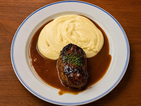 Gourmet Glazed Meat with Creamy Mashed Potatoes and Rich Brown Sauce
