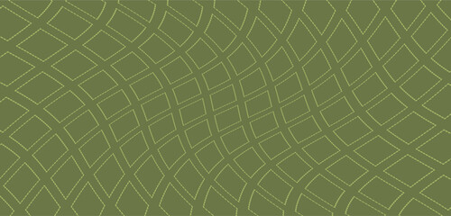 Fototapeta premium Sophisticated olive green optical illusion pattern featuring a warped grid of dashed diamond shapes. This organic yet geometric vector design creates a mesmerizing wave effect perfect for contemporary