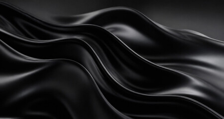 Fototapeta premium Abstract background of smooth elegant black silk or satin texture with waves and folds, luxury fabric background for design