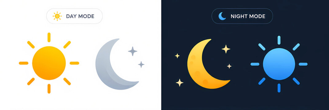 Sun and moon icon day and night symbol set dark and light mode