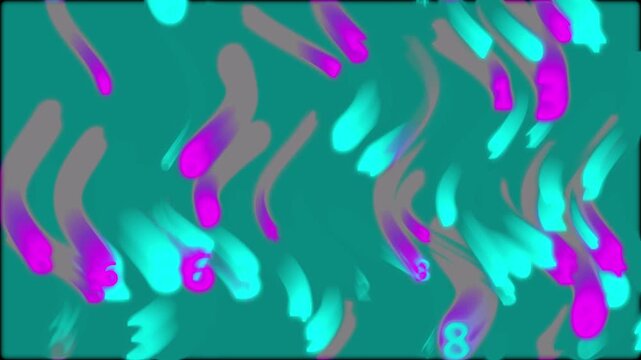 Abstract digital motion background, with glowing neon, trails and floating, numbers in teal, and pink