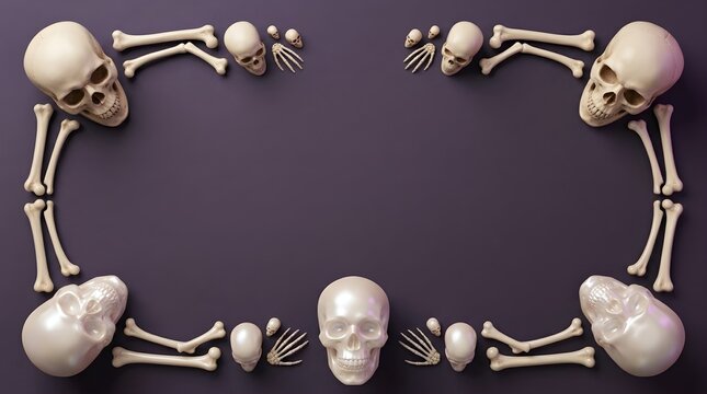 Skull and Bone Frame on Dark Purple Background for Halloween Design