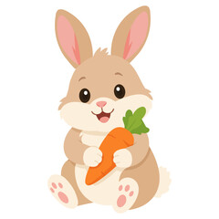 Fototapeta premium Cute Rabbit Bunny Holding Carrot Pet Hare Vegetable Food Long Ear Paw Whisker Animal Companion Garden Friend