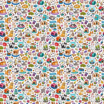 vector seamless pattern of pets items 