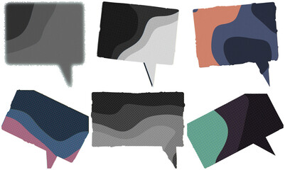 Naklejka premium A set of retro risograph speech bubbles in varied colors and halftone textures.