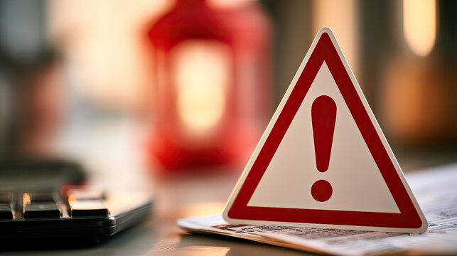 A red and white warning sign with an exclamation point stands prominently