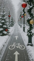 Fototapeta premium Festive snowy path scene mobile wallpaper