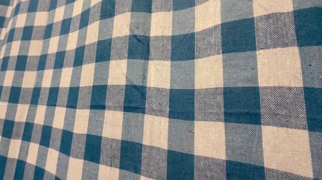 Gingham checkered fabric blue and white
