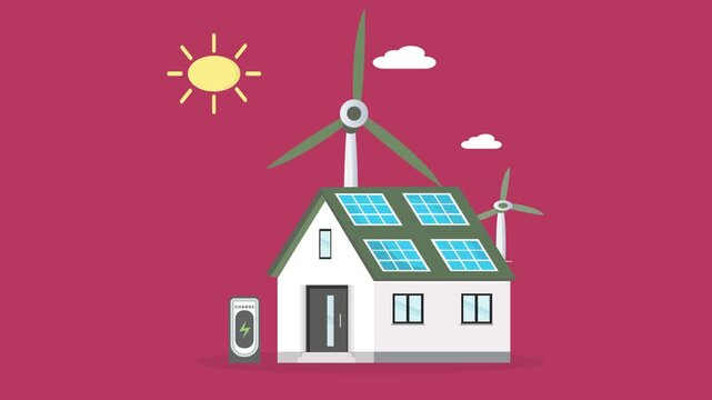 Green House with Solar Panels and Electric Vehicle Charging &ndash; Renewable Energy and Savings Concept