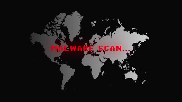 Horizontal Futuristic interface with red glowing digital text MALWARE SCAN active analysis Loop