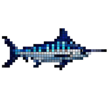 Retro Pixel Art Striped Marlin Transparent PNG