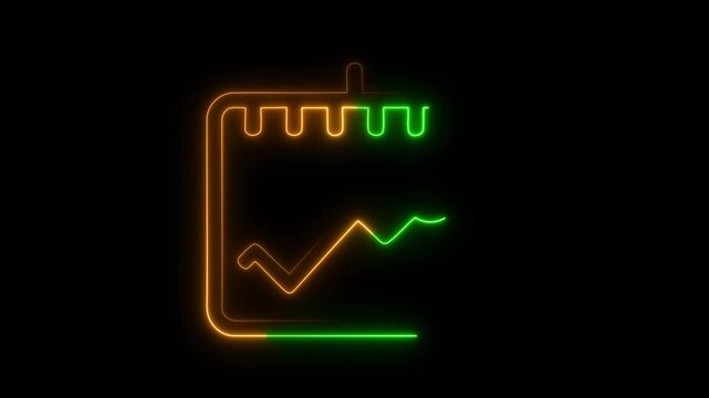 Glowing neon calendar with rising graph line icon animation for business growth and financial planning