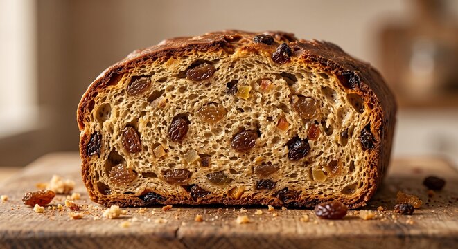 Macro Close-Up of Moist Traditional Irish Barmbrack Fruit Bread