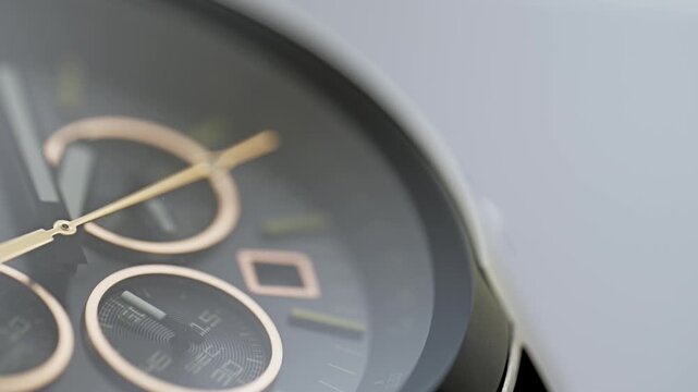 Second hand ticking on luxury chronograph wristwatch