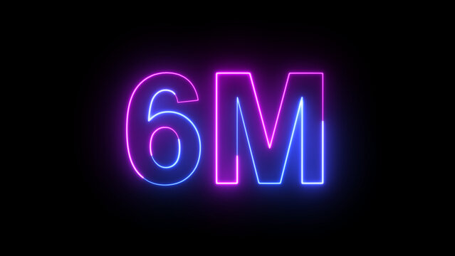 6M Blue and Pink Neon Milestone with Glowing Number on Dark Background PNG