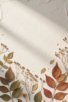 Elegant Autumn Leaves with Soft Shadows and Minimalist Copy Space