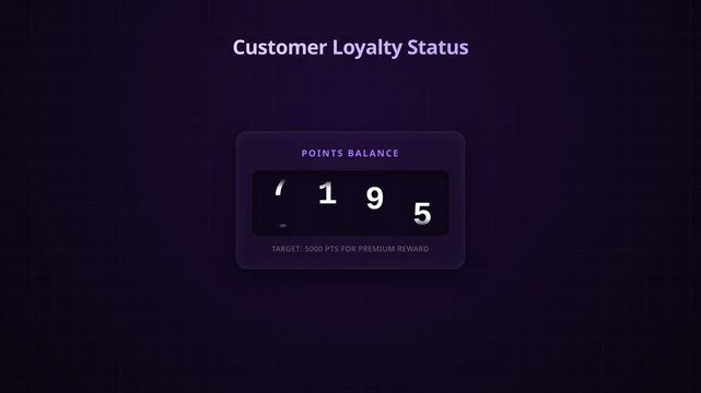 Digital loyalty point counter reaching target five thousand with celebratory confetti animation, for customer rewards, gamification, marketing success, achievement, user engagement