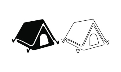 Black and outline silhouette of a camping tent for outdoor adventures. © MST MOMATAJ