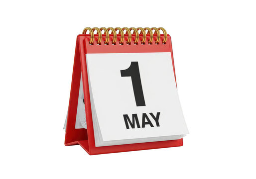 Red desk calendar showing the date of may first isolated on transparent background