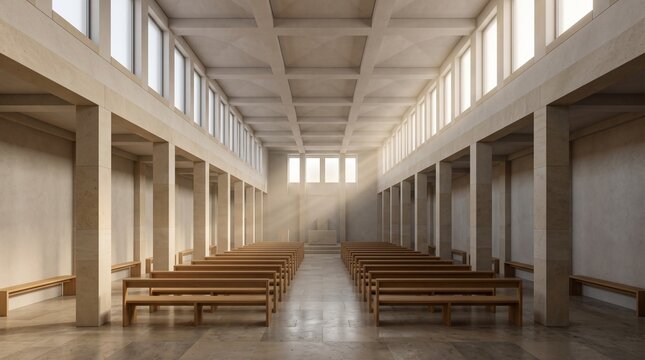 Espacio religioso sereno iluminado naturalmente durante el amanecer
