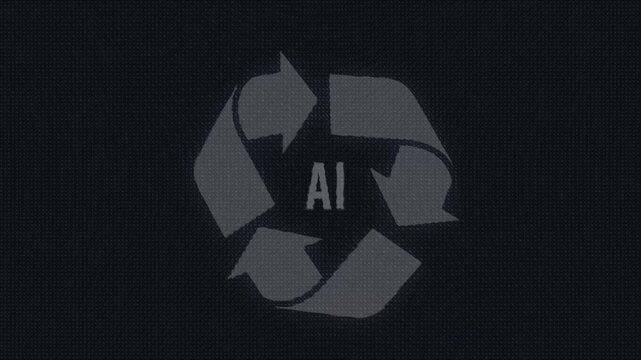 Recycling symbol no action present, in dark background, with recycling symbol, with graphic design elements texture, from a static perspective, with gray, white accents, and neutral mood.