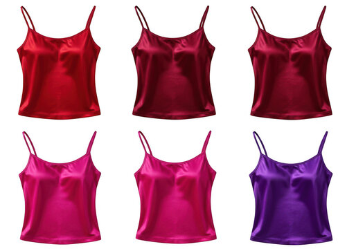 Set of colorful silk camisole tops in different shades isolated on transparent background