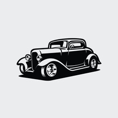 Fototapeta premium Hot rod car silhouette vector icon isolated