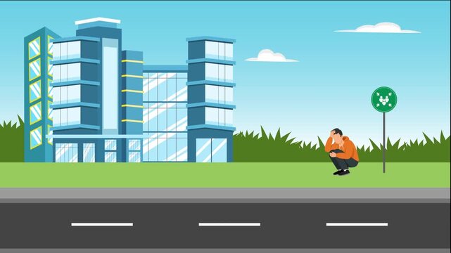 Stay away from tall buildings during an earthquake. Mitigation earthquake concept. Full length Icon animation illustration. High quality&nbsp;4k&nbsp;footage