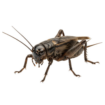 Black field cricket macro photography, detailed house cricket insect, brown arthropod bug for biology and nature study isolated PNG with Transparent Background