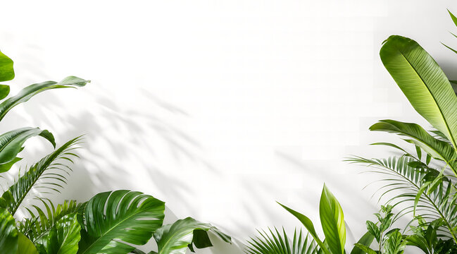Tropical Green Leaves Framing a Clean White Background