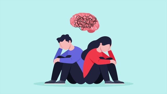 People coping with stress together. Mental health concept. Full length Icon animation illustration. High quality&nbsp;4k&nbsp;footage
