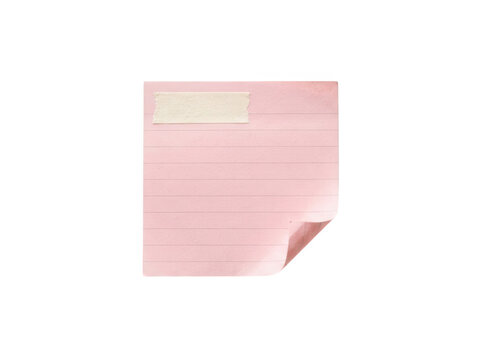 Pink sticky note with crinkled corner evokes memo writing reminders and organization needs transparent background