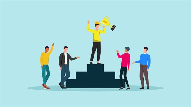 Celebration of unexpected success among the competition participants. Unexpected moment concept. Full length Icon animation illustration. High quality&nbsp;4k&nbsp;footage