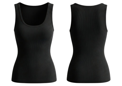 Black sleeveless top with wavy texture front and back view isolated on transparent background