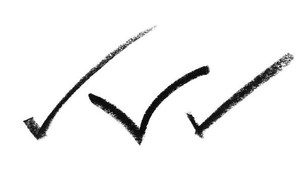 Three black check mark symbols drawn with a rough hand painted crayon texture Background