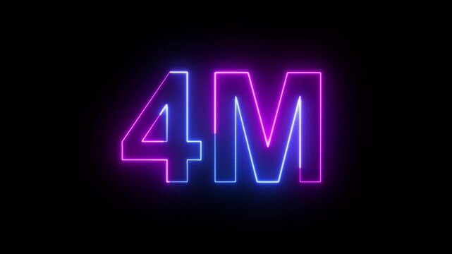 4M Blue and Pink Neon Milestone Animation with Glowing Number on Dark Background. Ideal for subscriber celebrations, social media achievements and digital promotions.