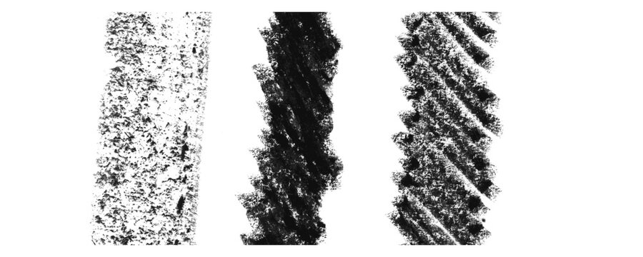 Three black charcoal pencil hand drawn texture strokes on a paper surface Background