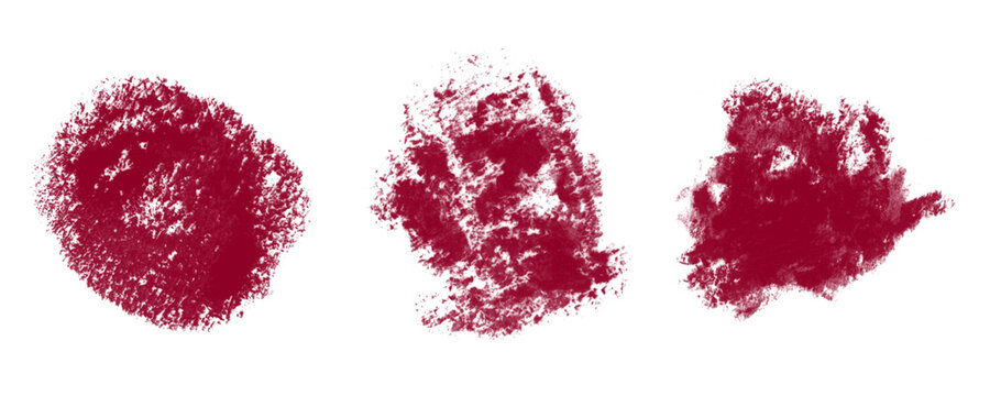Three dark red artistic crayon strokes or circular scribbles with a rough textured appearance Background