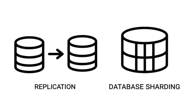 Database replication and sharding architecture diagram icons with database replication sharding architecture structure technology partition