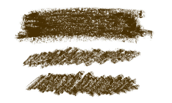 Three brown charcoal pencil hand drawn brush strokes on a paper texture Background